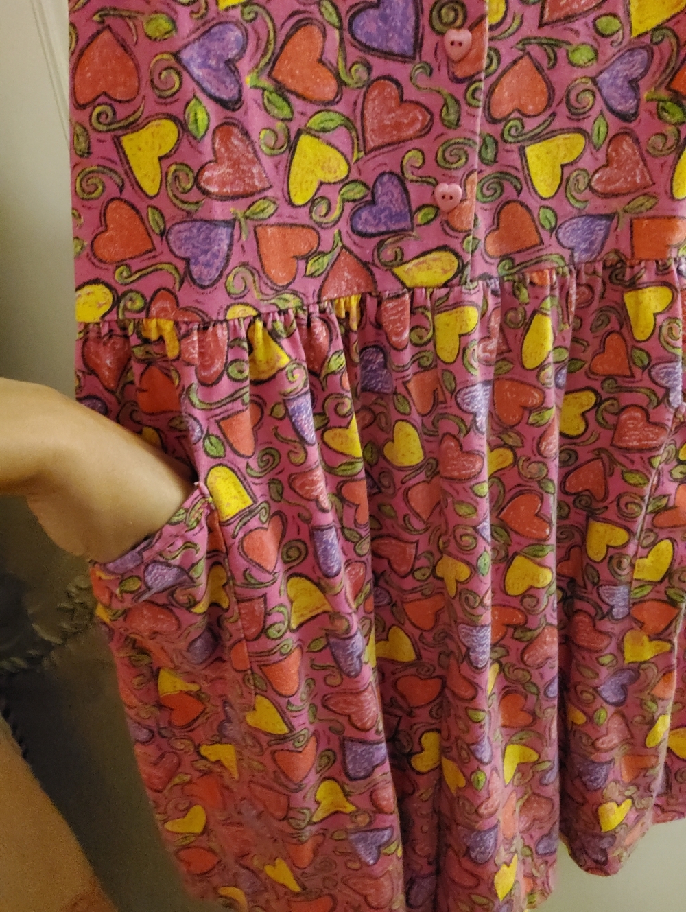 1980s Heart-Print Pink Pocket Romper - Picture 3 of 6